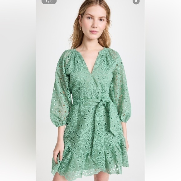 sage green eyelet dress Chelsea Eyelet Mini Dress in Sage – Worth Collective main image 0
